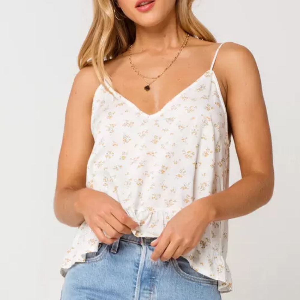 🌸Volcom Read The Room Floral Ruffle Hem Cami Top